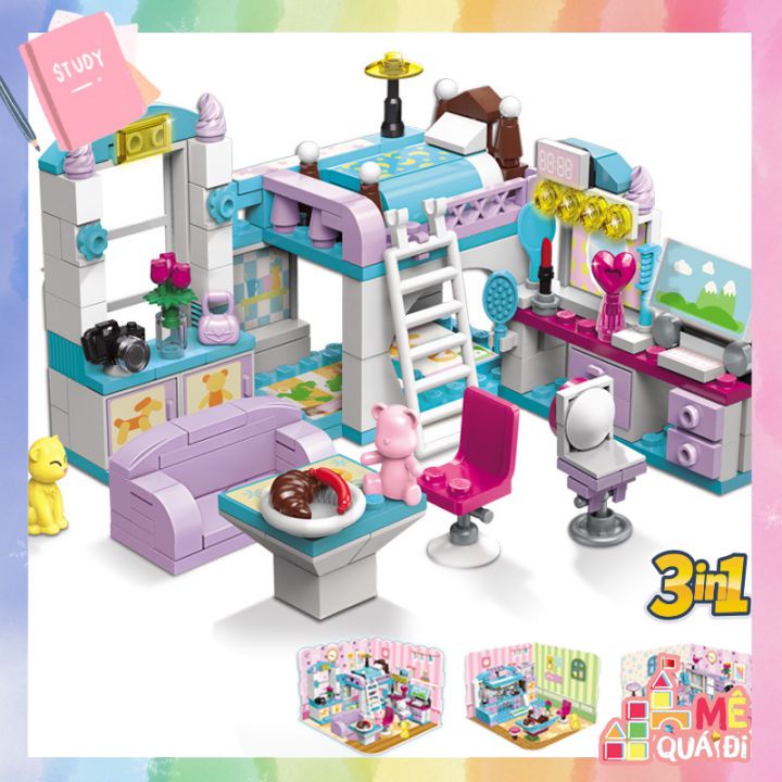LEGO, 3IN1 DIY BEDROOM KITCHEN LIVING ROOM ASSEMBLY PUZZLE SET สําหรับ GIRLS