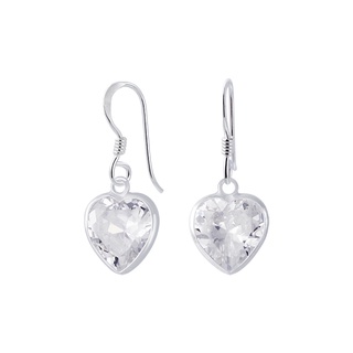 SILVER THAI Cubic Zirconia Heart Earring Size10 mm ต่างหูระย้าต่างหูตะขอคริสตัลรูปหัวใจ