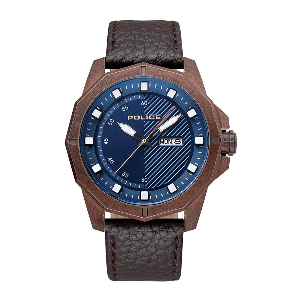 (ของแท้ประกันช้อป) POLICE นาฬิกาข้อมือ สายหนังสีน้ำตาลเข้ม รุ่น PL-15667JSQBZ/03 นาฬิกาข้อมือผู้ชาย