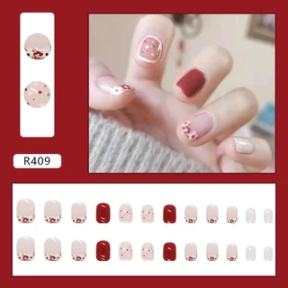 🇹🇭ร้านไทย🇹🇭【R871】พร้อมส่ง เล็บปลอมสีเจล24ชิ้น เล็บปลอมสำเร็จรูป ใหม่เล็บปลอมกันน้ำ
