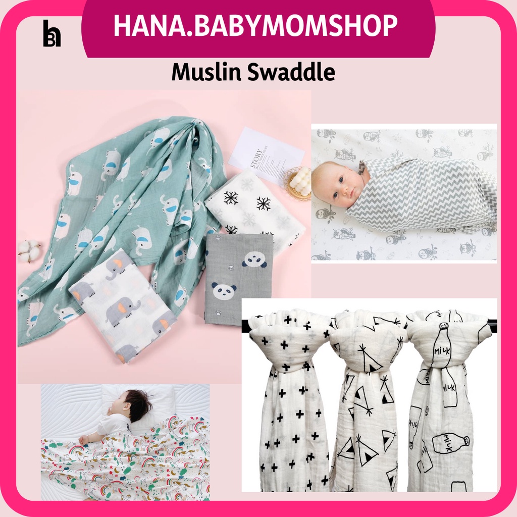 Muslin Swaddle ขนาดใหญ่เด็กทารกแรกเกิด Muslin Wrap bedung เด็ก Saiz ขนาดใหญ่ทารกแรกเกิด Muslin ผ้าห่