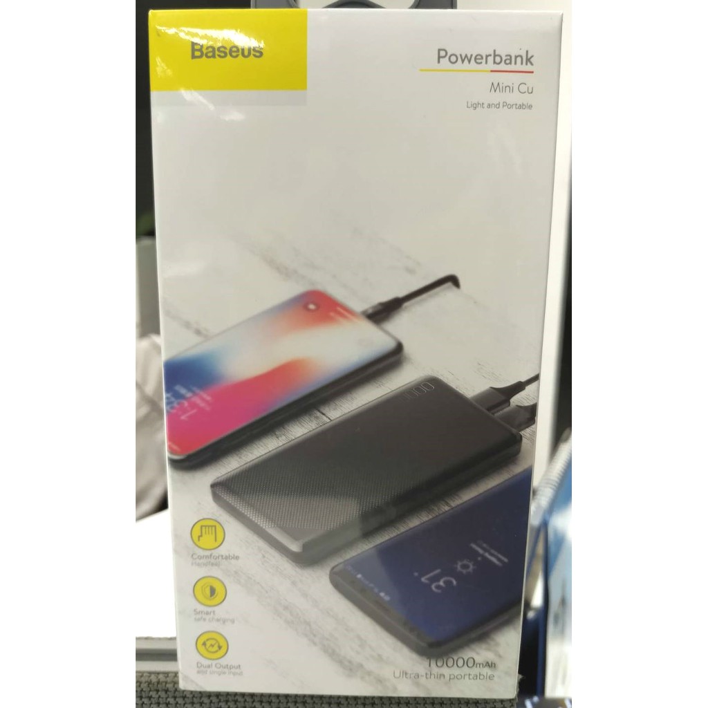 Baseus Power Bank พาวเวอร์แบงค์ขนาด 10000mAh แบตเตอรี่สำรอง สำหรับ iPhone Samsung Xiaomi พร้อมช่องพอร์ต USB 2 ช่อง