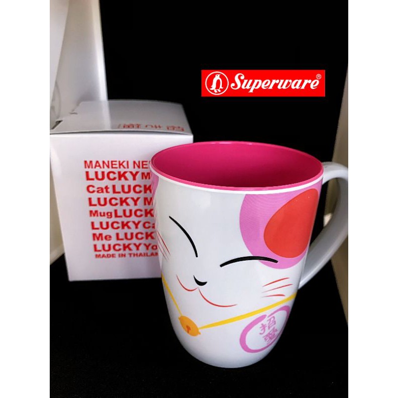 แก้วแมว สีชมพู สีแดง ตรา Superware ซุปเปอร์แวร์