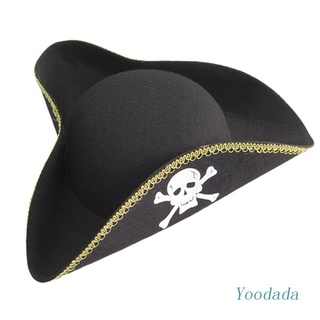 Yoo หมวกคอสเพลย์โจรสลัด Tricorn Hats Buccaneer สีดํา สําหรับผู้ใหญ่