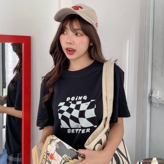 AY  MOST 🏁👀 เสื้อยืด Oversize ลายตาราง มาแรงสุด ผ้าคอตตอนใส่สบาย PK OVS oversize SML