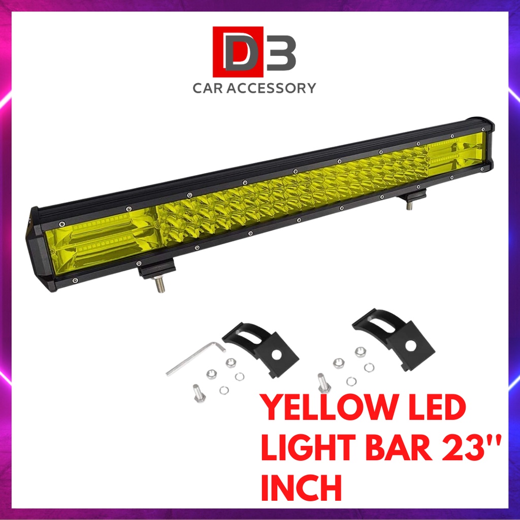 สีเหลือง LED Light Bar 23 นิ้ว 324W Triple แถวทํางาน 24V สําหรับรถรถแทรกเตอร์เรือ Off Road รถบรรทุก 