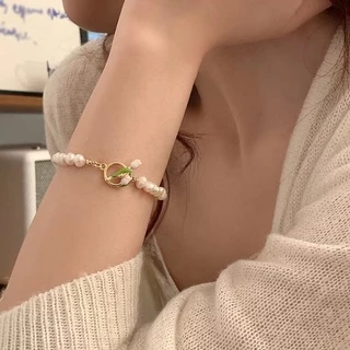 ใหม่ เครื่องประดับ สร้อยข้อมือ จี้ดอกทิวลิป ดอกกุหลาบ สีชมพู ประดับไข่มุกเทียม แฟชั่นฤดูร้อน สําหรับผู้หญิง