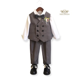 Baby Vest Set ชุดกั๊กเด็กเล็ก ชุดเซท 2 ชิ้น สีเทา กั๊กเด็กเล็กน่ารัก เสื้อกั๊ก+กางเกงเอวยืด ขนาด 80, 90, 100, 110 (ปร