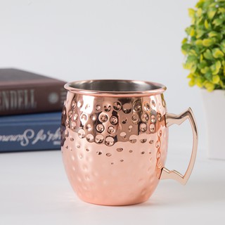 แก้วน้ำ Moscow Mule ลายค้อนทุบ แก้วน้ำเก็บความเย็น เคลือบทองแดง ประโยชน์ต่อสุขภาพ Stainless Steel Copper-plated cup mug