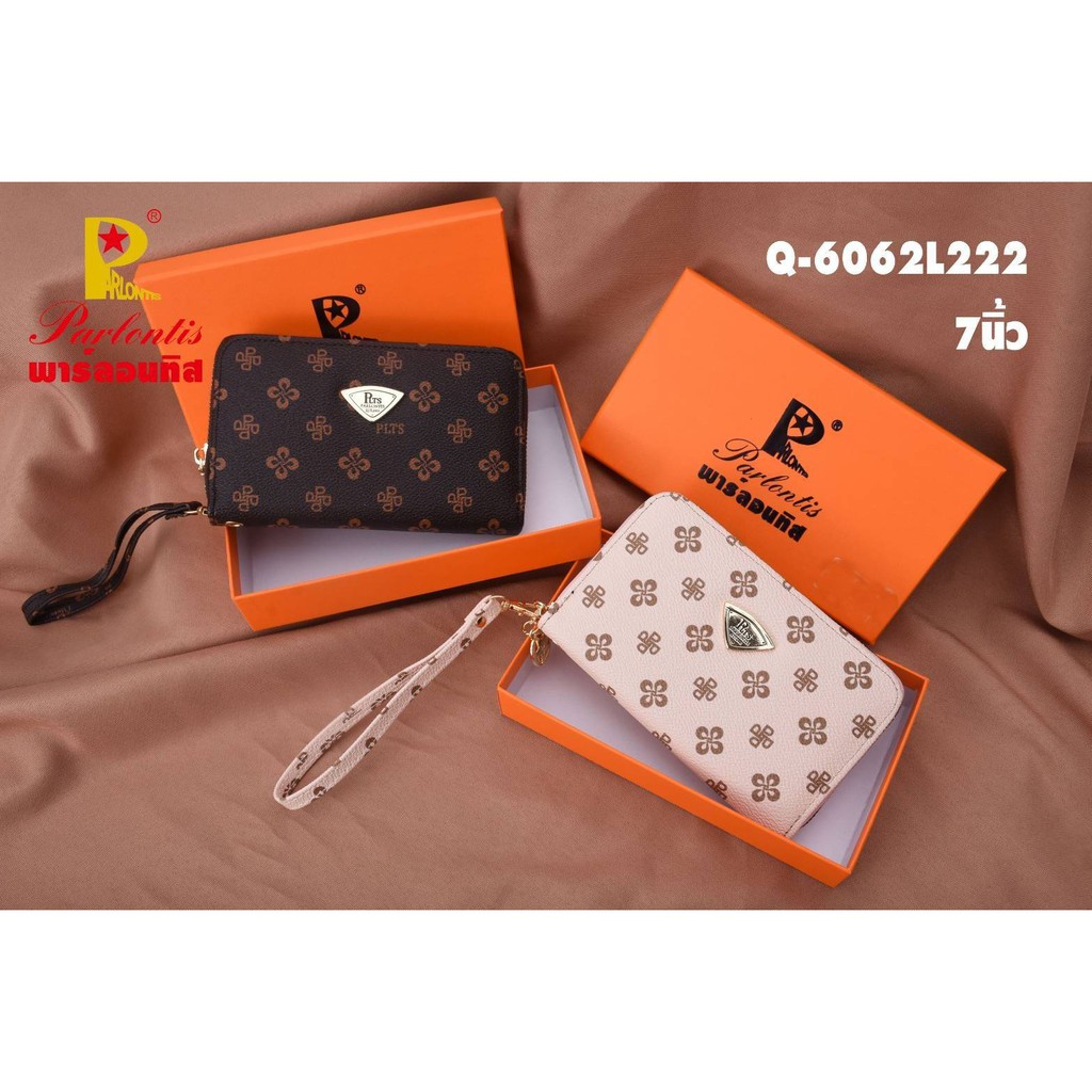 กระเป๋าสตางค์ซิปรอบ ขนาด 7 นิ้ว แบรนด์แท้ Parlontis งานพร้อมกล่อง มีหลายลายให้เลือก รหัสรุ่น Q-6062L