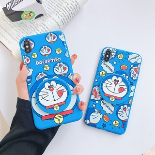 Xiaomi Redmi 5 5A 6 6A 7 7A 8 8A เคสโทรศัพท์ ลายการ์ตูนโดราเอมอนน่ารัก สีฟ้า เคสนิ่ม พร้อมกระจกแต่งหน้า