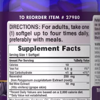 Puritan Resveratrol 100mg 250mg 500mg ต้านวัย ชะลอความแก่ดีที่สุด เข้มข้นสูง