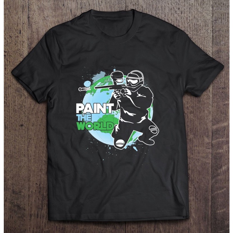 Paintball Paint The World Player Gamer เสื้อยืดการพิมพ์ที่กําหนดเองพร้อมการออกแบบของตัวเองด้านบน