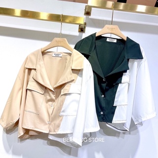 “Crop 2tone” ครอปเชิ้ตทูโทน ครอปพลัสไซต์ เสื้อครอปฟรีไซต์ เชิ้ตครอป เสื้อพลัสไซต์ เสื้ออก50นิ้ว