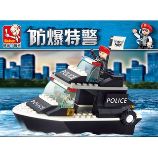 ProudNada Toys ของเล่นเด็กชุดตัวต่อเลโก้เรือตำรวจ Sluban POLICE 98 PCS B1700