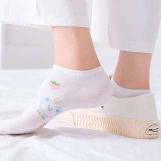 (W-147) ซื้อขั้นต่ำ 2 คู่ ถุงเท้าหมีฟ้า ถุงเท้าข้อสั้น แฟชั่น ลายถ้วยน่ารัก เนื้อผ้านุ่ม