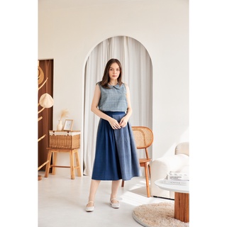 LARINN Omlet indigo dyed handwoven cotton กระโปรงจีบหน้า ผ้าฝ้ายทอมือย้อมคราม