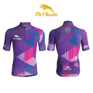 DeMonte Cycling เสื้อจักรยานผู้ชาย ลายสามเหลี่ยมม่วง เนื้อผ้า Microflex ระบายอากาศดีมาก