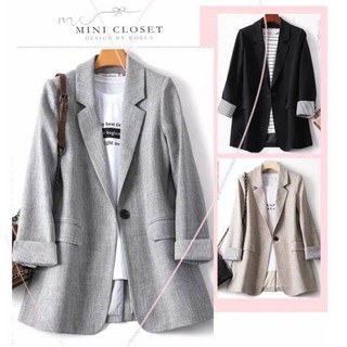 พร้อมส่ง 👦 blazer ผ้าสูทผสมลินิน แขนพับลายทาง👦 mini closet