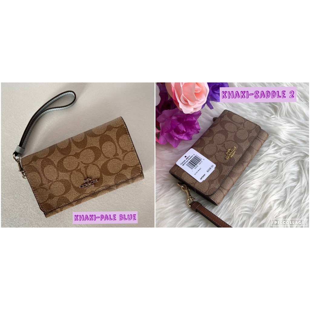 Coach แท้ ✔️ พร้อมส่ง กระเป๋าสตางค์ใส่โทรศัพท์ได้ | Coach Flap Phone Wallet in Signature Canvas