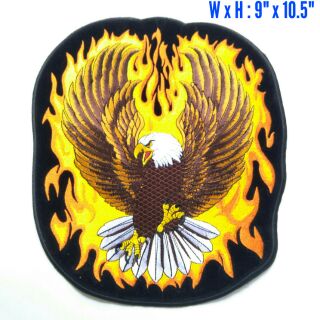 ตัวรีดติดหลังเสื้อขนาดใหญ่9*10.5นิ้ว LARGE  FLAMING EAGLE PHOENIX BIRD HARLEY DAVIDSON MOTOR BIKER IRON ON PATCH