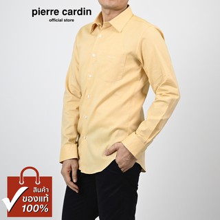 Pierre Cardin เสื้อเชิ้ตแขนยาว Slim Fit รุ่นมีกระเป๋า ผ้า Cotton 100% [SJJ018F-YE]