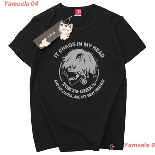 ผ้าฝ้ายคอกลมYameela 04 2021 เสื้อยืดลําลองสําหรับผู้ชายผ้าฝ้ายแขนสั้นคอกลมพิมพ์ลาย Anime Tokyo Ghoul Kaneki Ken สีดํา di