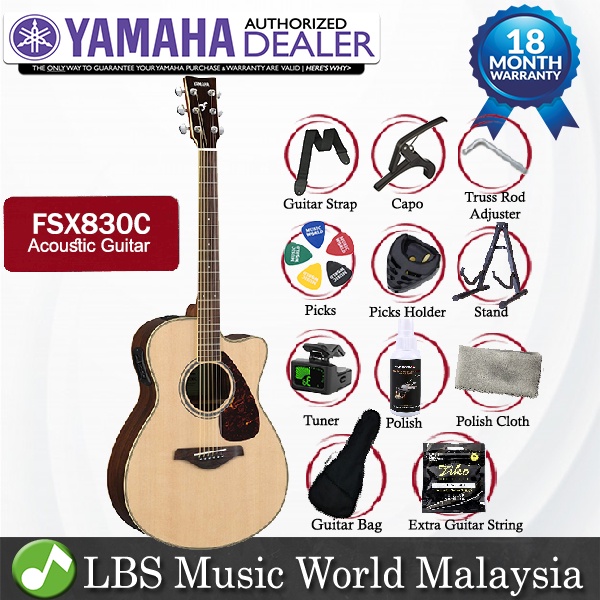 Yamaha FSX830C 40 คอนเสิร์ต Solid Spruce กีตาร์ไฟฟ้าอะคูสติกพร้อมปิ๊กอัพ (FSX830)