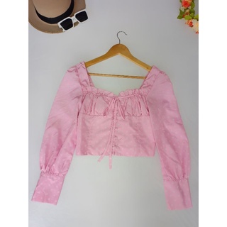 เสื้อแฟชั่น แขนยาว สม๊อคหลัง สีชมพูนม