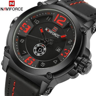 NAVIFORCE นาฬิกาข้อมือควอตซ์ สายหนัง สไตล์สปอร์ต กันน้ำ สำหรับผู้ชาย