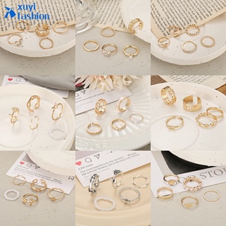ราคา5Pcs/Set Fashion Luxury Pearl Butterfly Ring Set Snake Heart-shaped Gold Rings Women Jewelry Accessories Gift