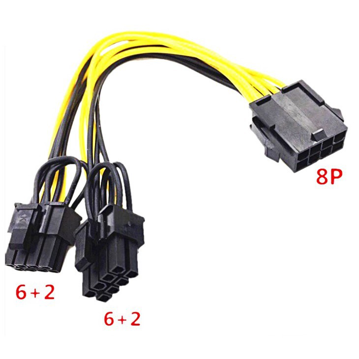 ☾☇[PC] สายแปลงหัวการ์ดจอ PCI-E 6 Pin to 8 (6+2) 2 หัว 6pin x 8Pin GPU Graphics Card Powe