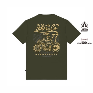 เสื้อยืด ลาย Aerostreet Bikers Co 77 Army Green AABAA สําหรับผู้ชายS-5XL