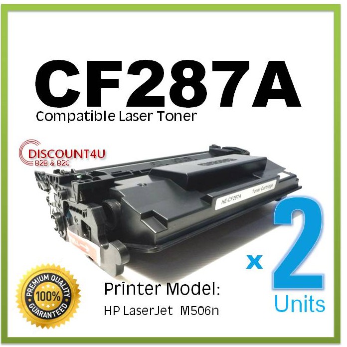 ** Pack 2** Discount4U ตลับหมึกเลเซอร์ Toner HP CF287A 87A ใช้กับ HP M506M506n/M506dn/M506x/M506dh/M
