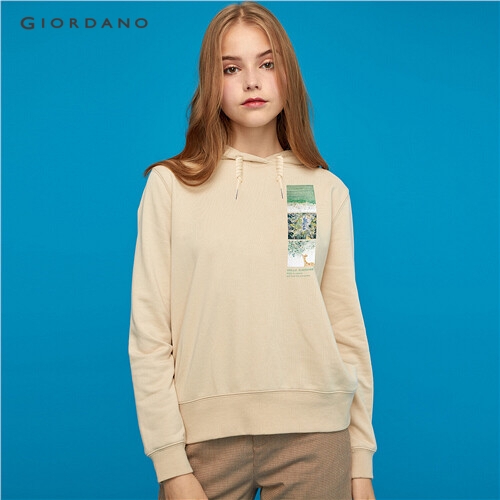 GIORDANO WOMEN Printed graphic crewneck long-sleeve hoodie 91099602