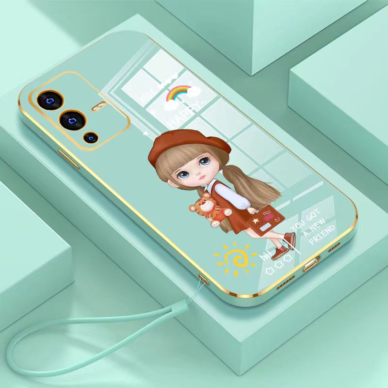 เคสแบบอ่อน Samsung S20 FE S21 5G S21 PLUS 5G S21 ULTRA 5G S21 FE Note 10 Lite Note 20 ULTRA S10 Lite S22 S22 Plus Note 20 Plus ขอบตรง 90 ° ชุบการ์ตูนหมวกสีแดงสาวเคสกล้อง