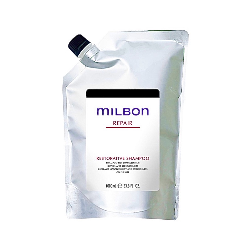 MILBON RESTORATIVE REPAIR แชมพู 1000 ML.มีส่วนผสมของ Keratin Activator และ CMADK จึงซ่อมแซมผมเสียได้อย่างล้ำลึก