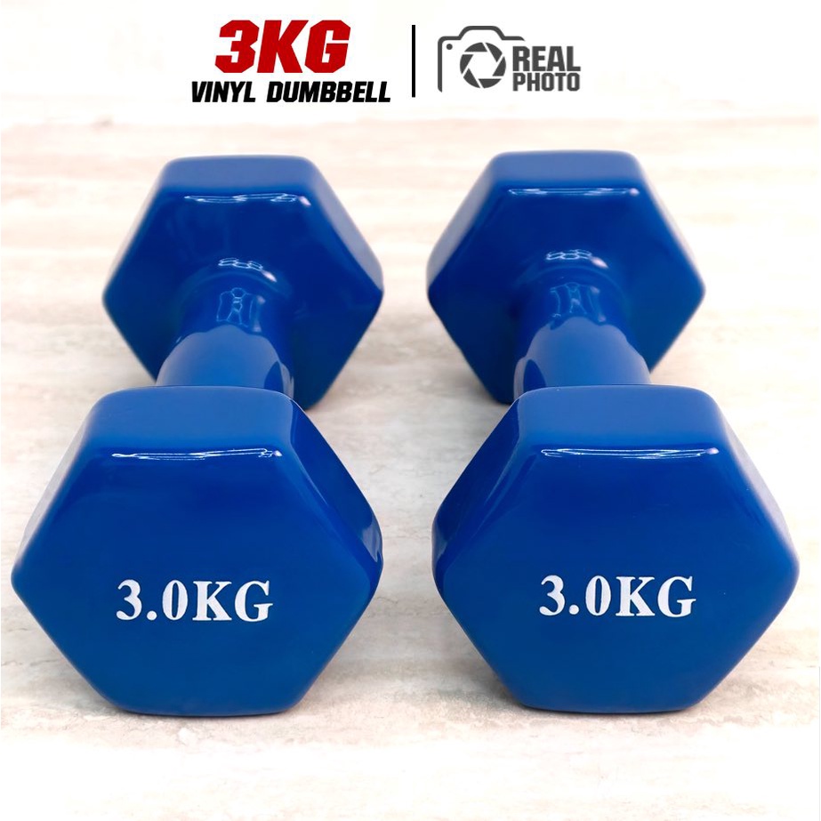 Dumbbell ดัมเบล หุ้มยางไวนิลสีน้ำเงิน ขนาด 3กิโล (1 คู่) - เครื่องออกกำลังกาย แบรนด์ IRONTEC
