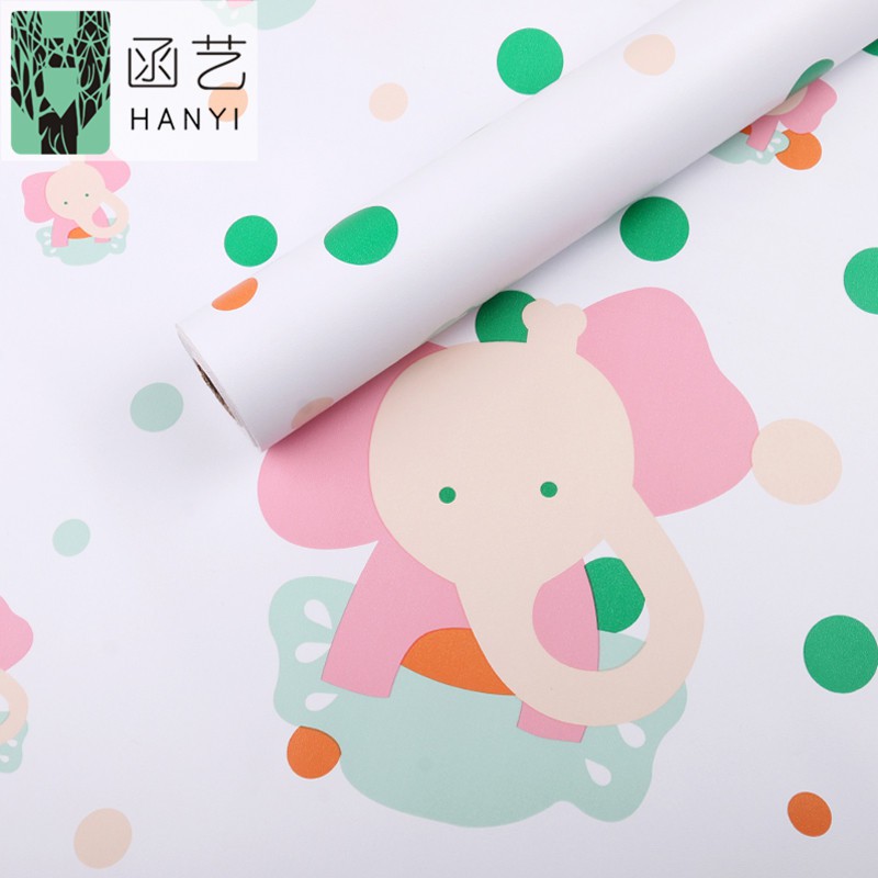 สไตล์เกาหลีวินเทจ NORDIC Minimalist Elephant สีชมพู Polka Dot CAFE สติ๊กเกอร์ติดผนัง WPP 732 WALLPAP