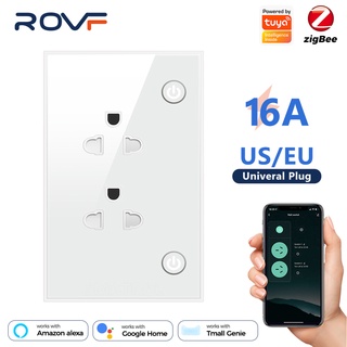 Rovf 16A Tuya Zigbee US EU อะแดปเตอร์ปลั๊กไฟอัจฉริยะ 110V 240V สําหรับ Google Home Alexa