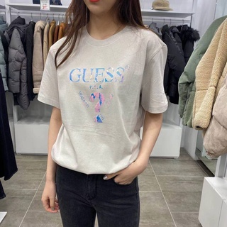 เสื้อยืดผ้าฝ้ายพิมพ์ลายแฟชั่นเสื้อยืดแขนสั้นลําลอง คอกลม พิมพ์ลาย GUESS mark ทรงหลวม แฟชั่นสําหรับสตรี