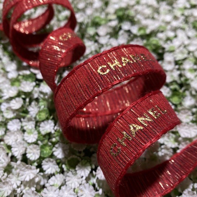 ริบบิ้น chanel ribbon ของแท้100% แดง-ทองพิมพ์นูน พร้อมส่ง