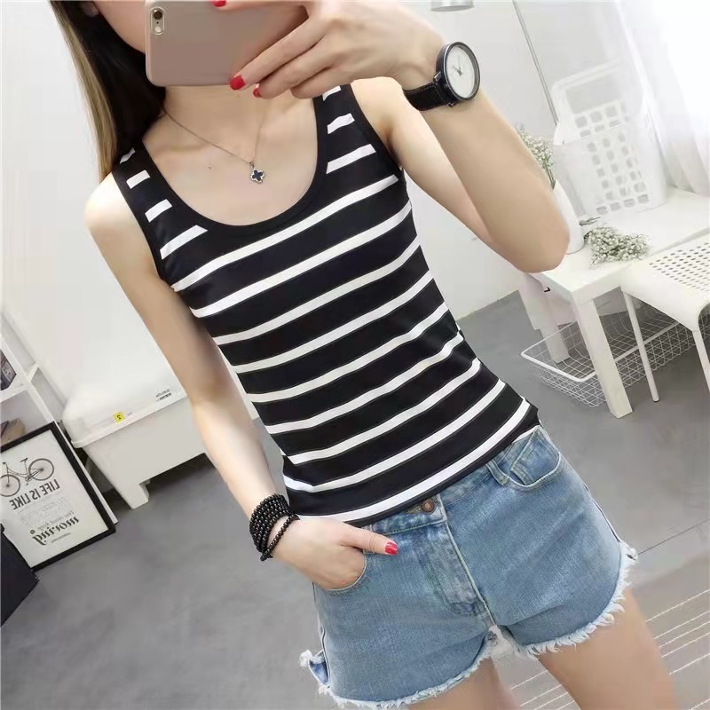 รุ่น-165 เสื้อยืดแขนกุดลายลิ้วสไตล์ เกาหลี ผ้านุ่มสวมใส่สบายพร้อมส่งกรุงเทพ