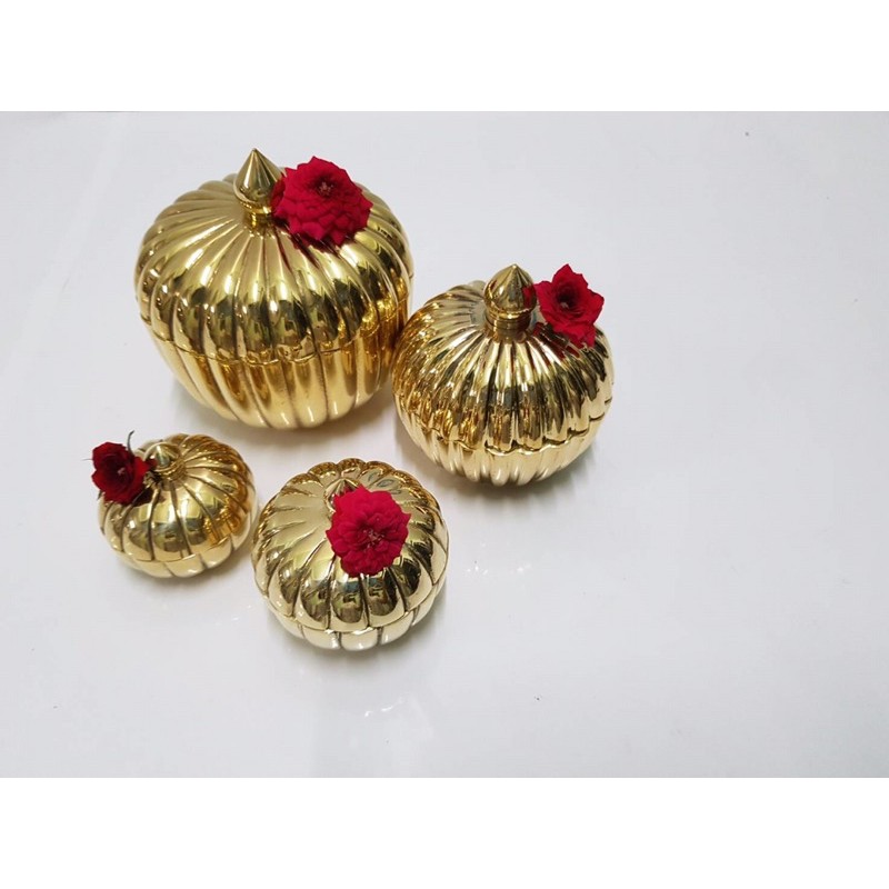 Brass byfa *ตลับทองเหลือง ผอบฟักทอง ตลับทองรูปฟักทอง งานหล่อสวยเบียนแบบผลฟักทอง งานสวยปราณีต ทองเหลืองแท้ งานหล่อ