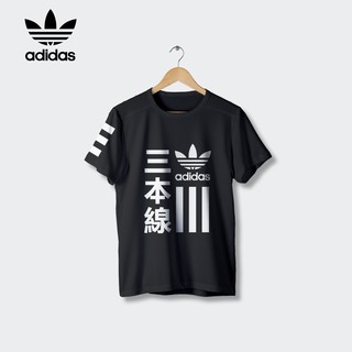 HH เสื้อยืด adidas สีดำ ลายอักษรญี่ปุ่น Three Main Lines ใส่ได้ทั้งหญิงและชาย cotton 100% เสื้อยืดผ้าฝ้าย