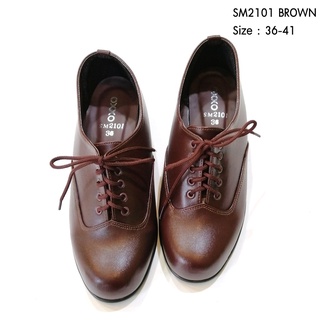 5okshop รองเท้าแม่เสือ ลูกเสือ คัชชูสีน้ำตาล สวมสบาย คุณภาพดี หนังpu Size 35-41 ส้นสูง1.5นิ้ว SM2101