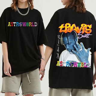 T-shirt  เสื้อยืด ผ้าฝ้าย พิมพ์ลาย Travis Scotts Astroworld ขนาดใหญ่ สีดํา สไตล์ฮิปฮอป สําหรับผู้ชาย และผู้หญิงS-5XL