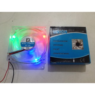 UNION 27FAN023 80x80x25 mm. Cooling fanพัดลมดูดดอากาศ ระบายอากาศ ใช้ไฟฟ้ากระแสตรง 12V DC สีใส มีไฟ LED 3 สี Red Green B