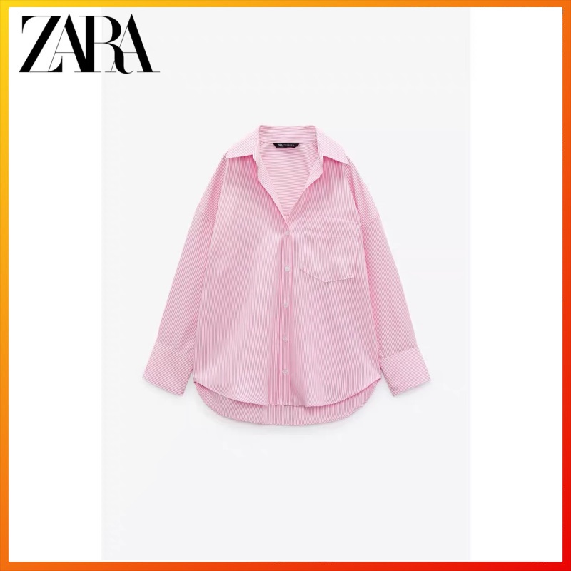 Zara เสื้อเชิ้ต Poplin ปกแขนยาวผู้หญิงฤดูใบไม้ผลิใหม่