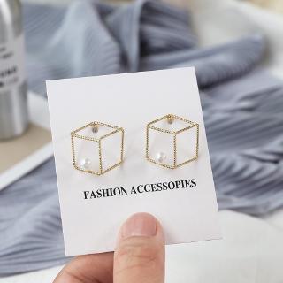 Geometric Cube Earrings Pearl Women Ins